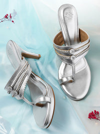 House of Pataudi Open Toe Woven Design Slim Heels