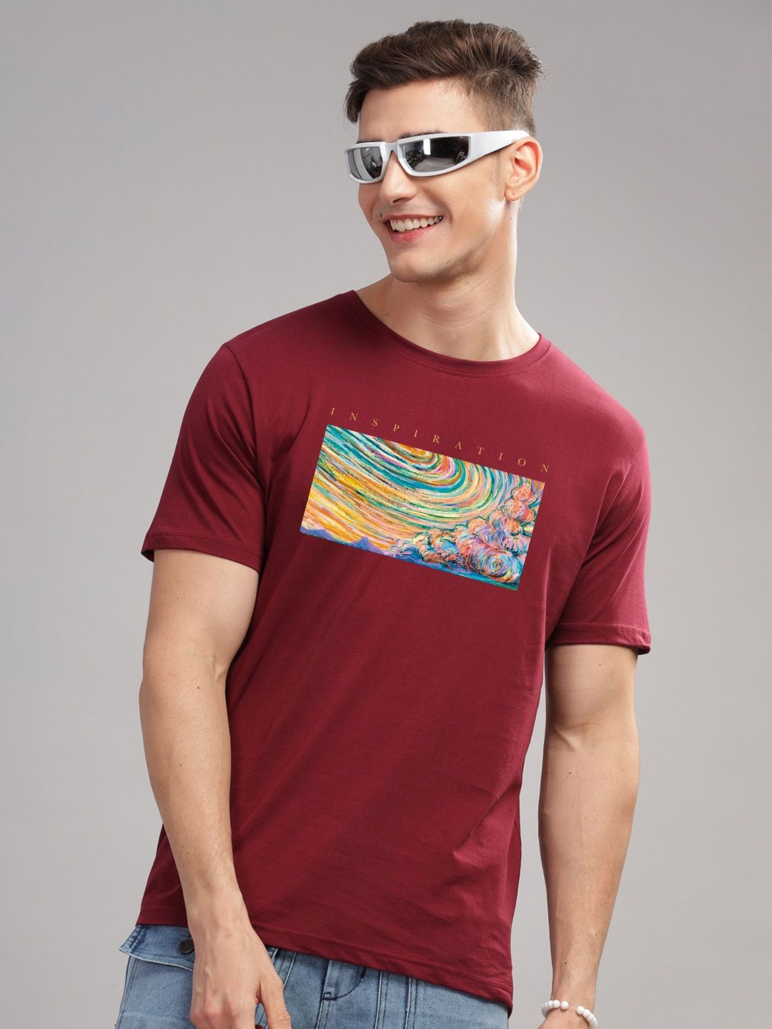 ADRO Typography Printed Round Neck Pure Cotton T-shirt