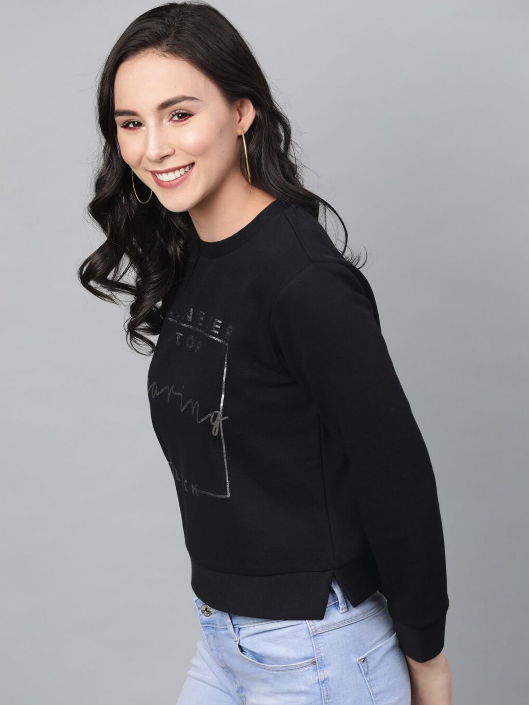 STREET 9 Women Black Printed Sweatshirt