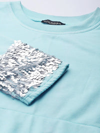 Antheaa Women Turquoise Blue Sweatshirt