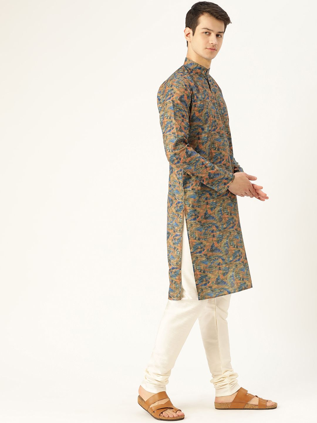 SOJANYA Kurta Lurus Bercetak Biru & Jingga
