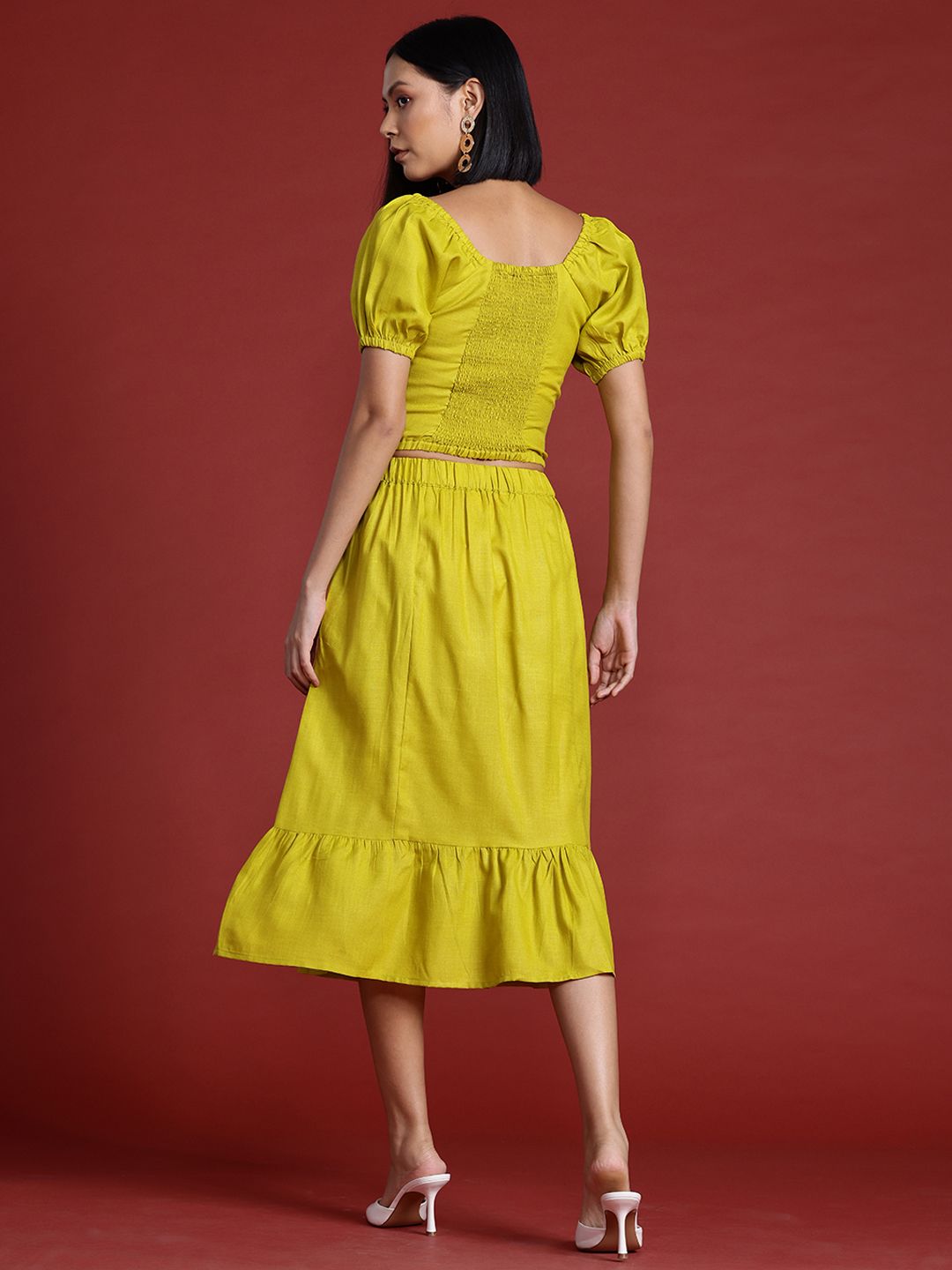 all about you Smocked Top with Flounce Midi Skirt Co-Ord Set