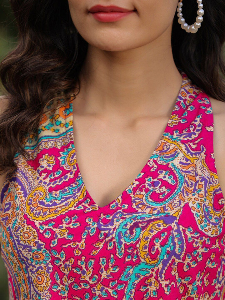 Rain & Rainbow Ethnic Motifs Printed Maxi Fit & Flare Tiered Pure Cotton Ethnic Dress