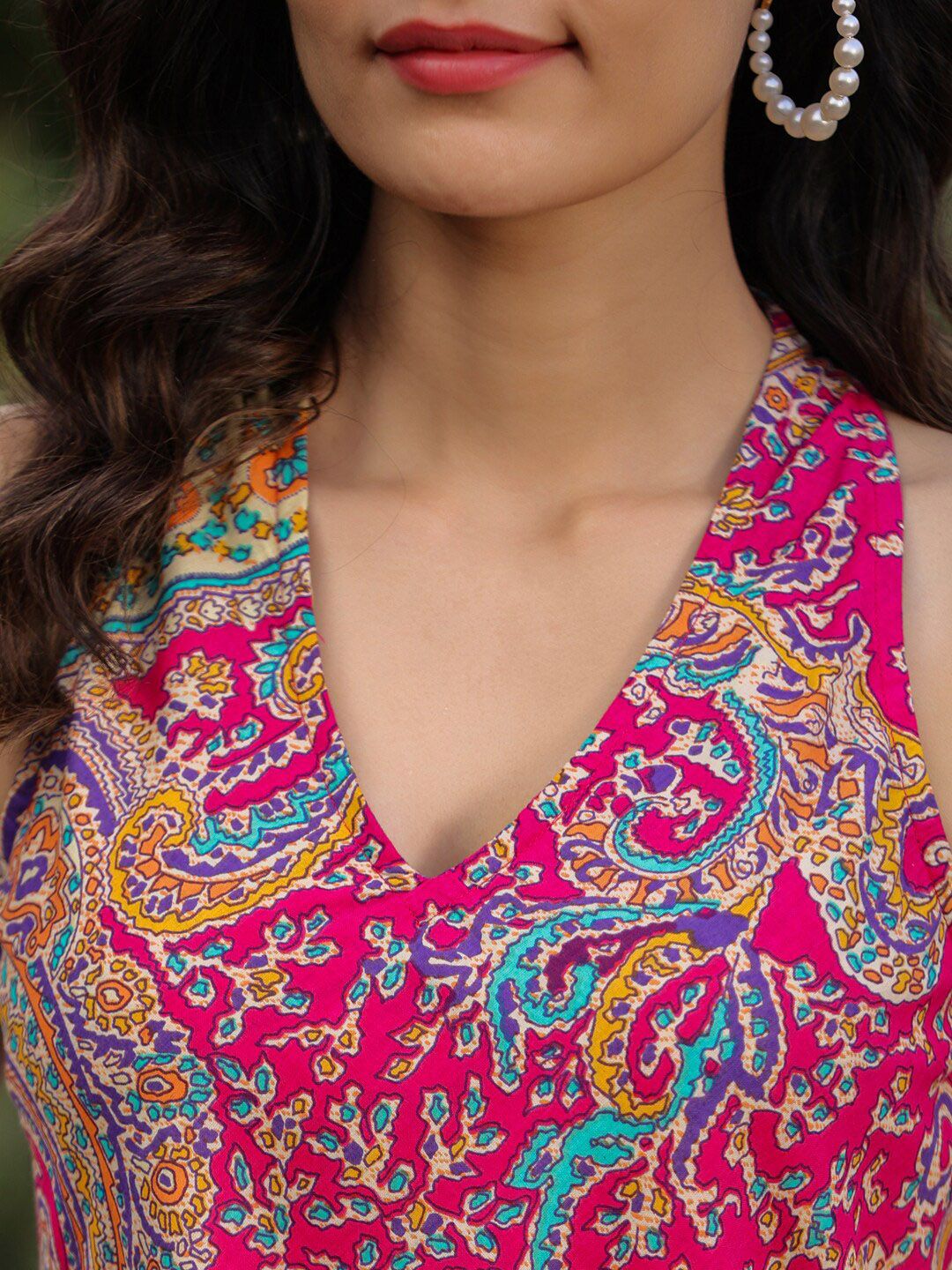 Rain & Rainbow Ethnic Motifs Printed Maxi Fit & Flare Tiered Pure Cotton Ethnic Dress