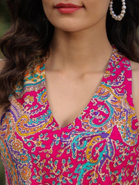 Rain & Rainbow Ethnic Motifs Printed Maxi Fit & Flare Tiered Pure Cotton Ethnic Dress