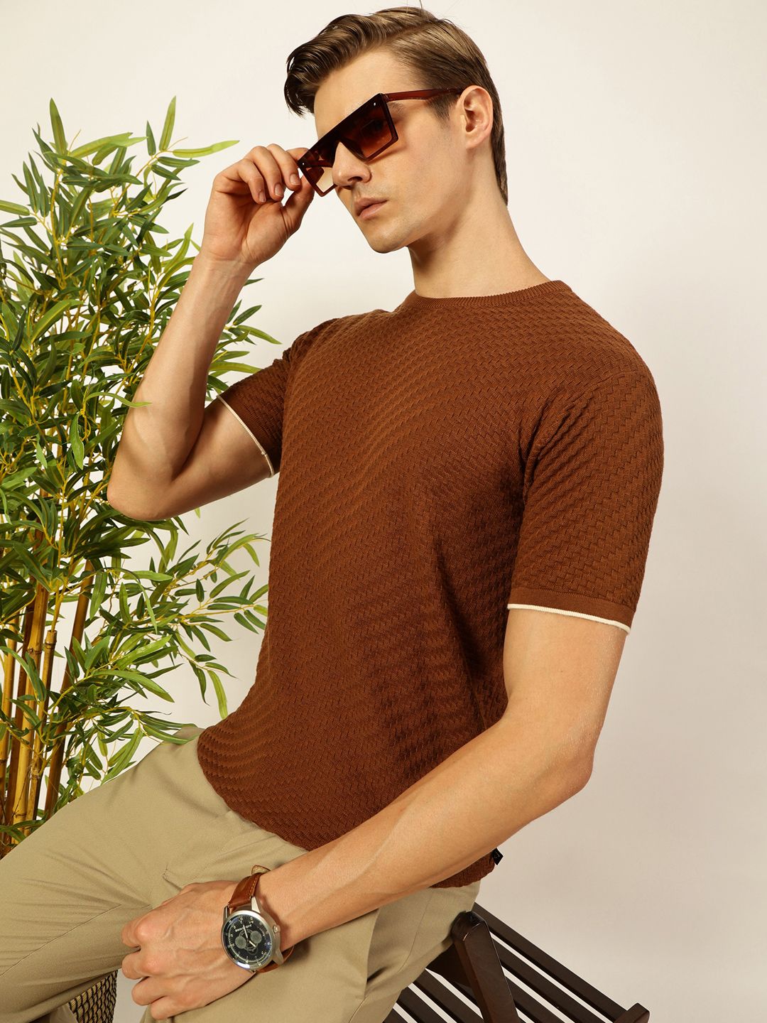 Thomas Scott Men Knit Textured Round Neck T-shirt