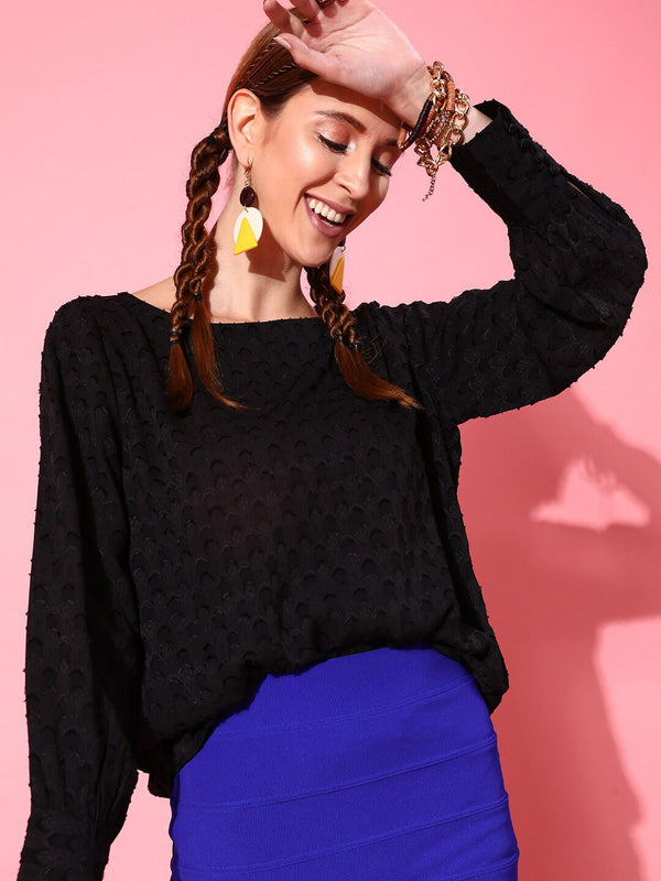 STREET 9 Black Solid Jacquard Top