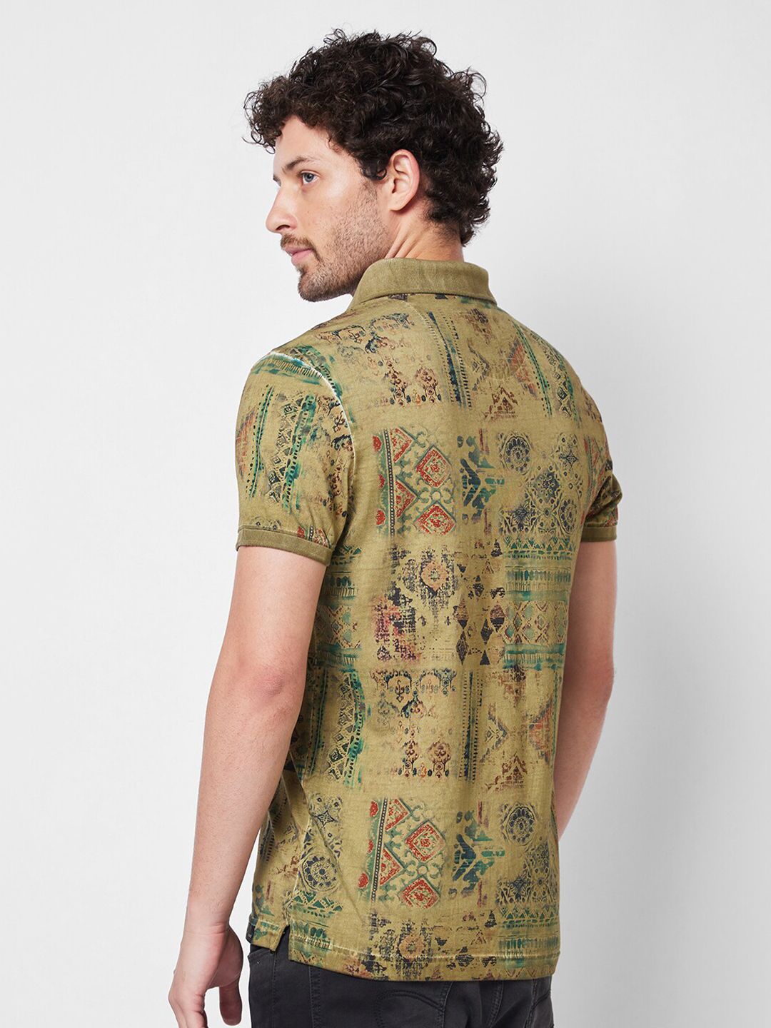 SPYKAR Abstract Printed Polo Collar Cotton Slim Fit T-shirt