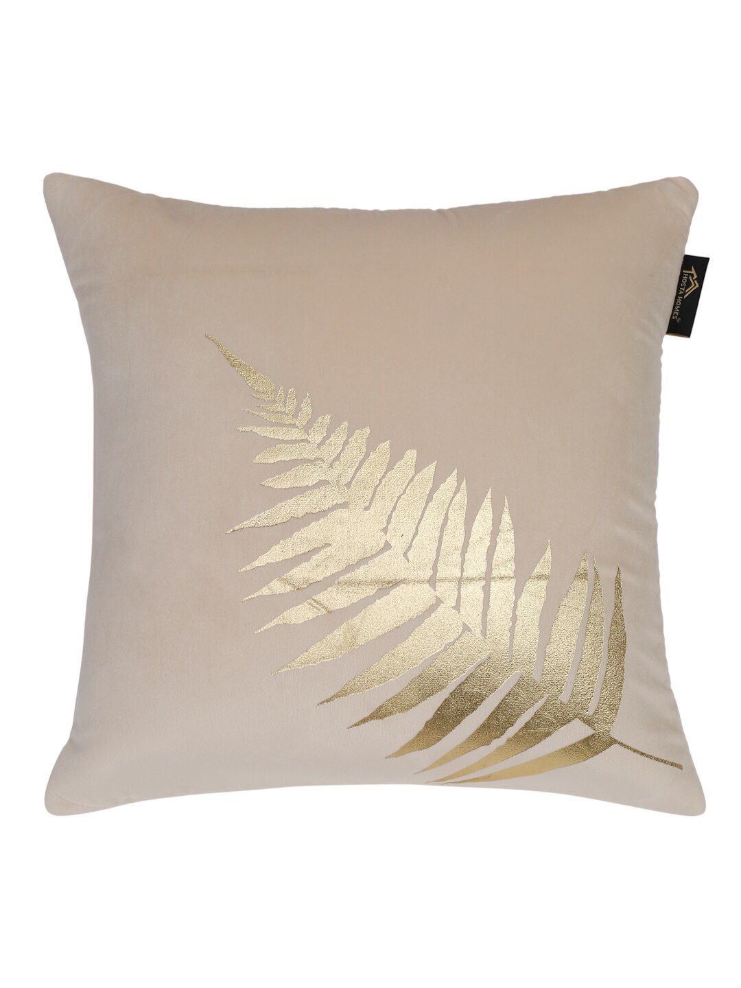 HOSTA HOMES Beige & Gold-Toned 5 Pcs Floral Velvet Square Cushion Covers