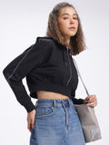 DressBerry Drop-Shoulder Sleeves Crop Hooded Sweatshirt