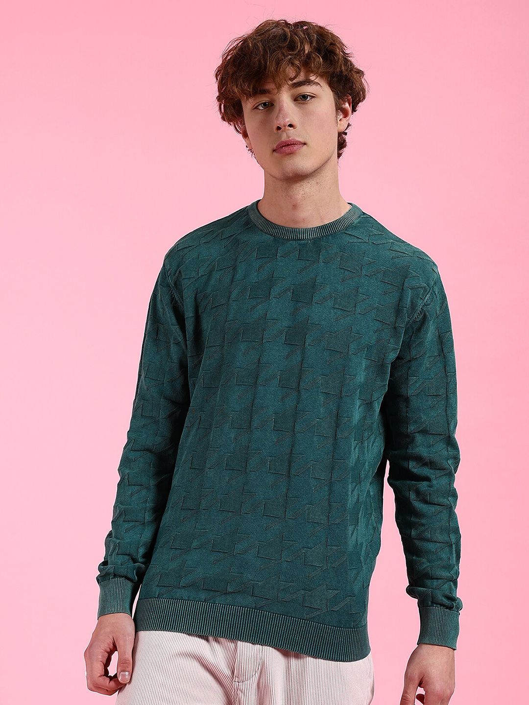 The Indian Garage Co Geometric Self Design Acrylic Pullover