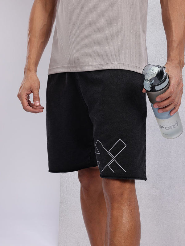 HRX by Hrithik Roshan Men Brand Logo Print Pure Cotton Washed Effect Training Shorts