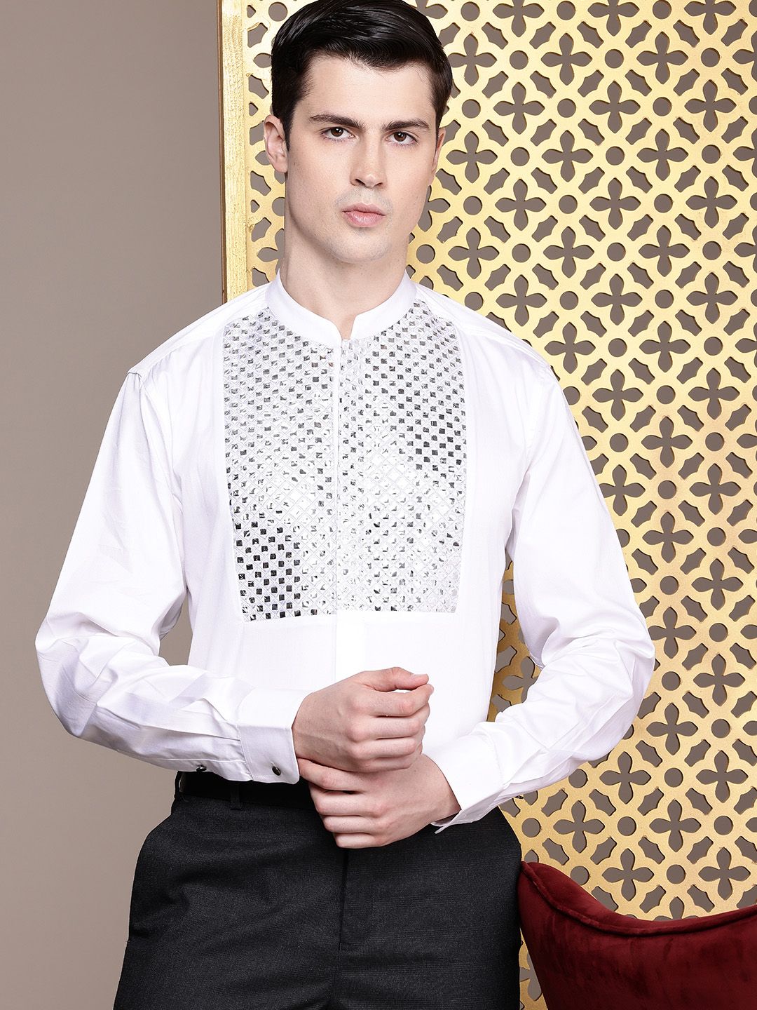 House of Pataudi Pure Cotton Embellished Party Shirt