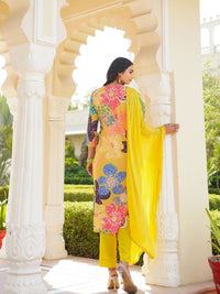 KALINI Floral Printed V-Neck Straight Kurta With Trousers & Dupatta