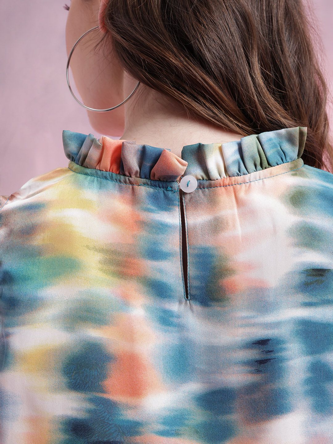DressBerry Abstract Print Ruffled Detail Top