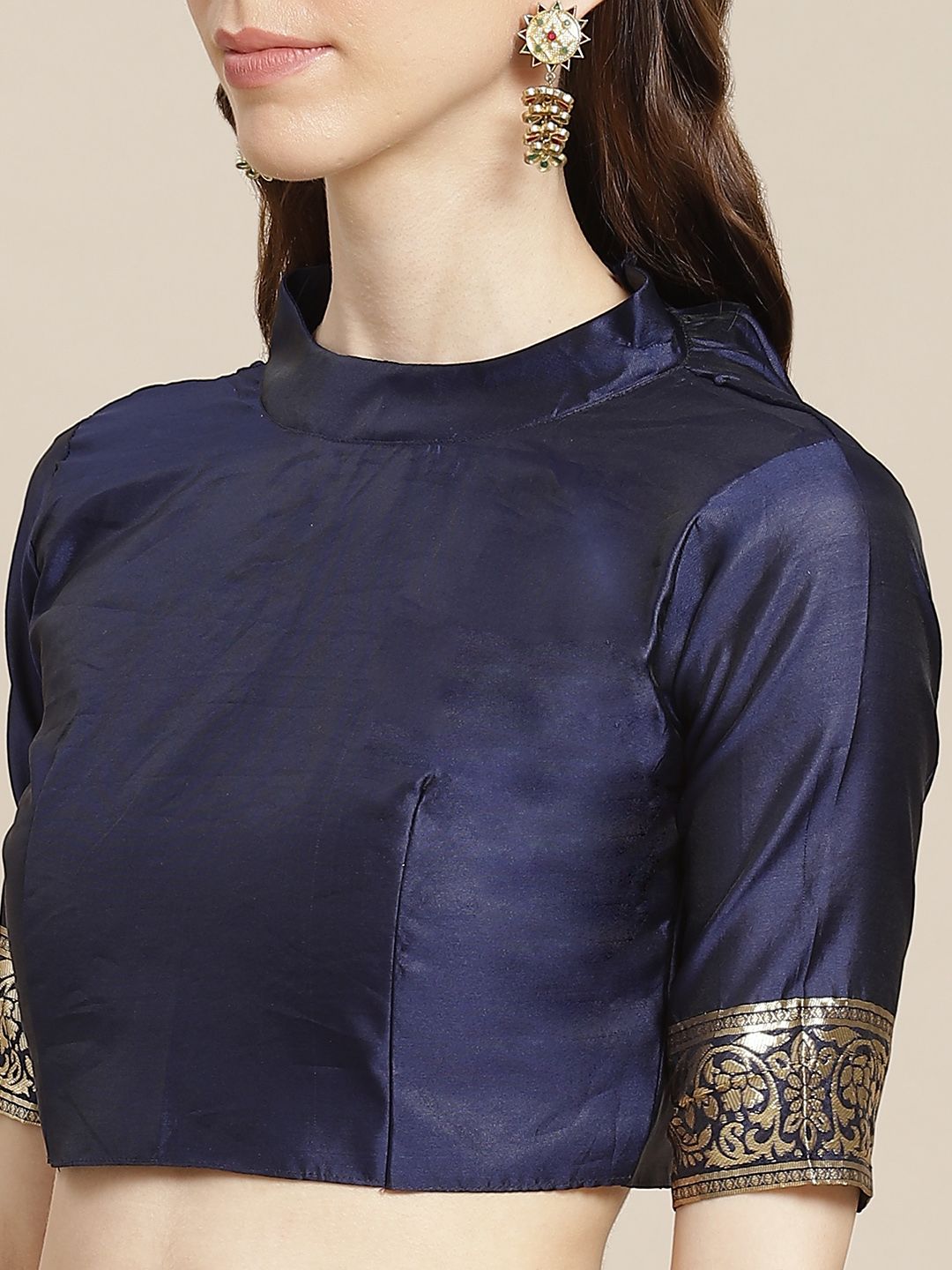 Saree mall Navy Blue & Golden Ethnic Floral Woven Design Banarasi Saree