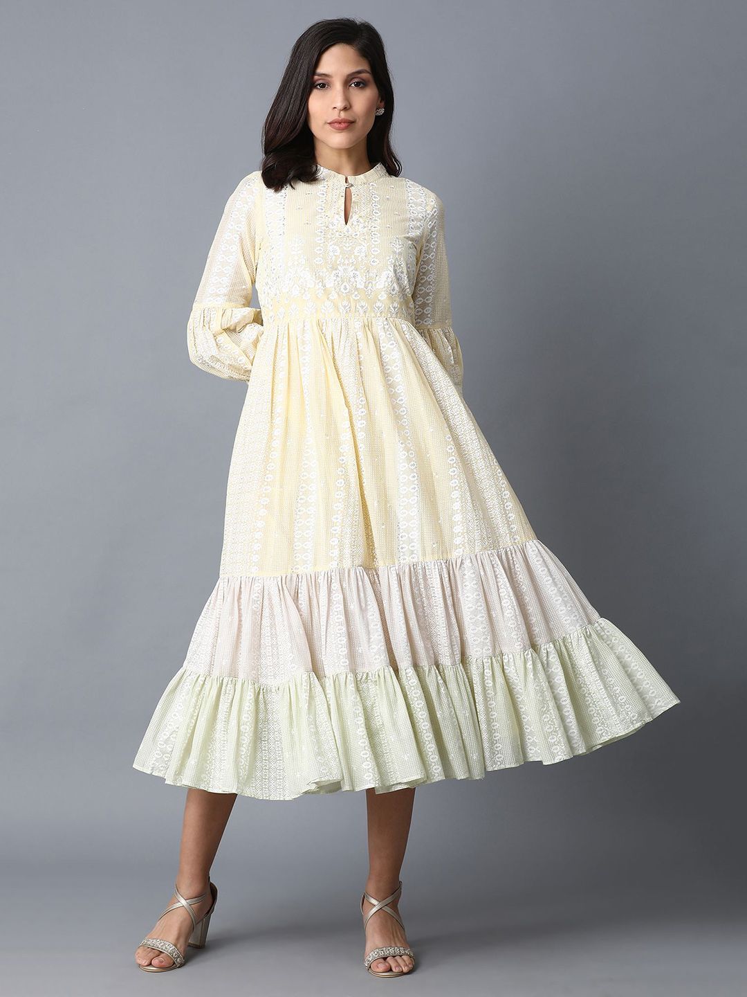 W Women Yellow Solid Empire Dress