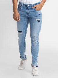SPYKAR Men Skinny Fit Low-Rise Mildly Distressed Light Fade Stretchable Jeans