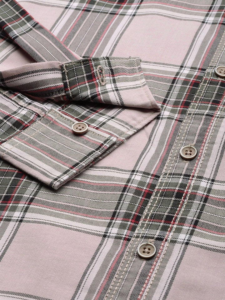 The Indian Garage Co Men Pink Checked Casual Shirt