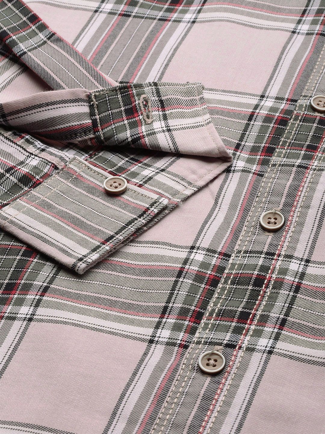 The Indian Garage Co Men Pink Checked Casual Shirt