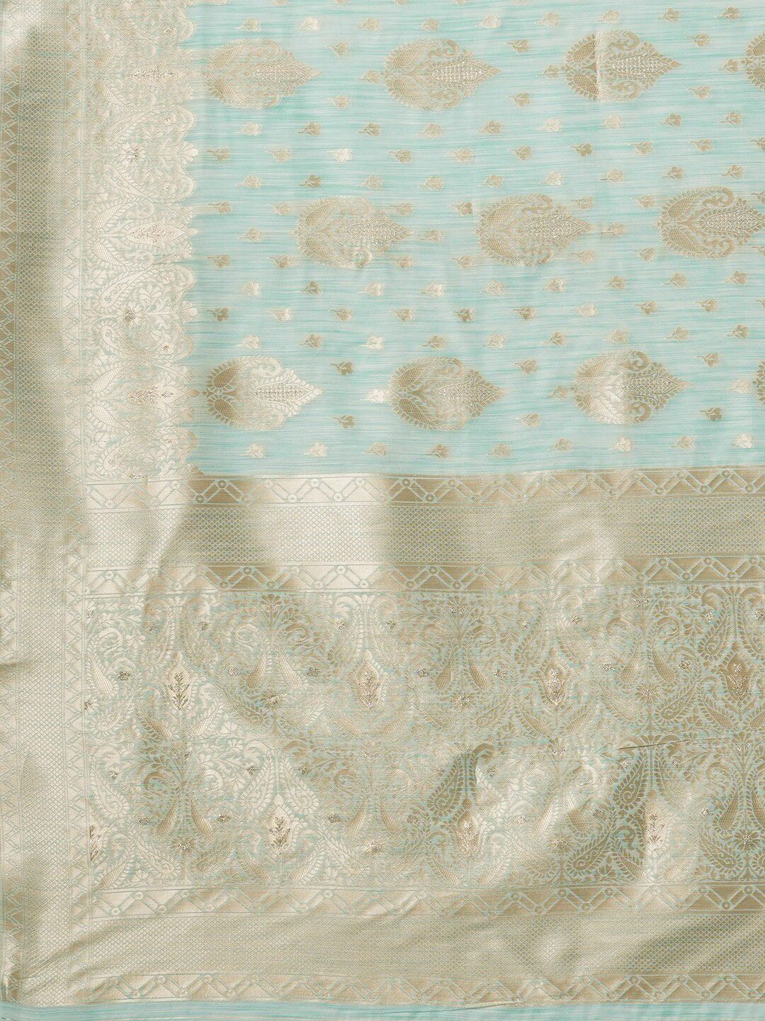 Saree mall Sea Green & Gold-Toned Woven Design Zari Muga Sarees
