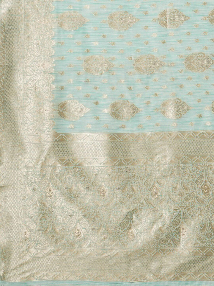 Saree mall Sea Green & Gold-Toned Woven Design Zari Muga Sarees
