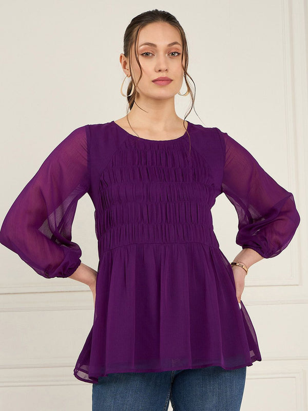 Antheaa Puff Sleeves Chiffon Top