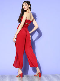 Berrylush Women Lovely Red Solid Top with Trousers