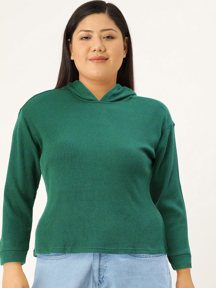 AND Women Green Solid Hooded Top