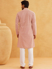 SOJANYA Geometric Embroidered Mandarin Collar Thread Work Pure Cotton Kurta With Churidar