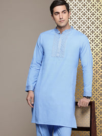 House of Pataudi Indie Floral Yoke Design Embroidered Kurta with Trousers