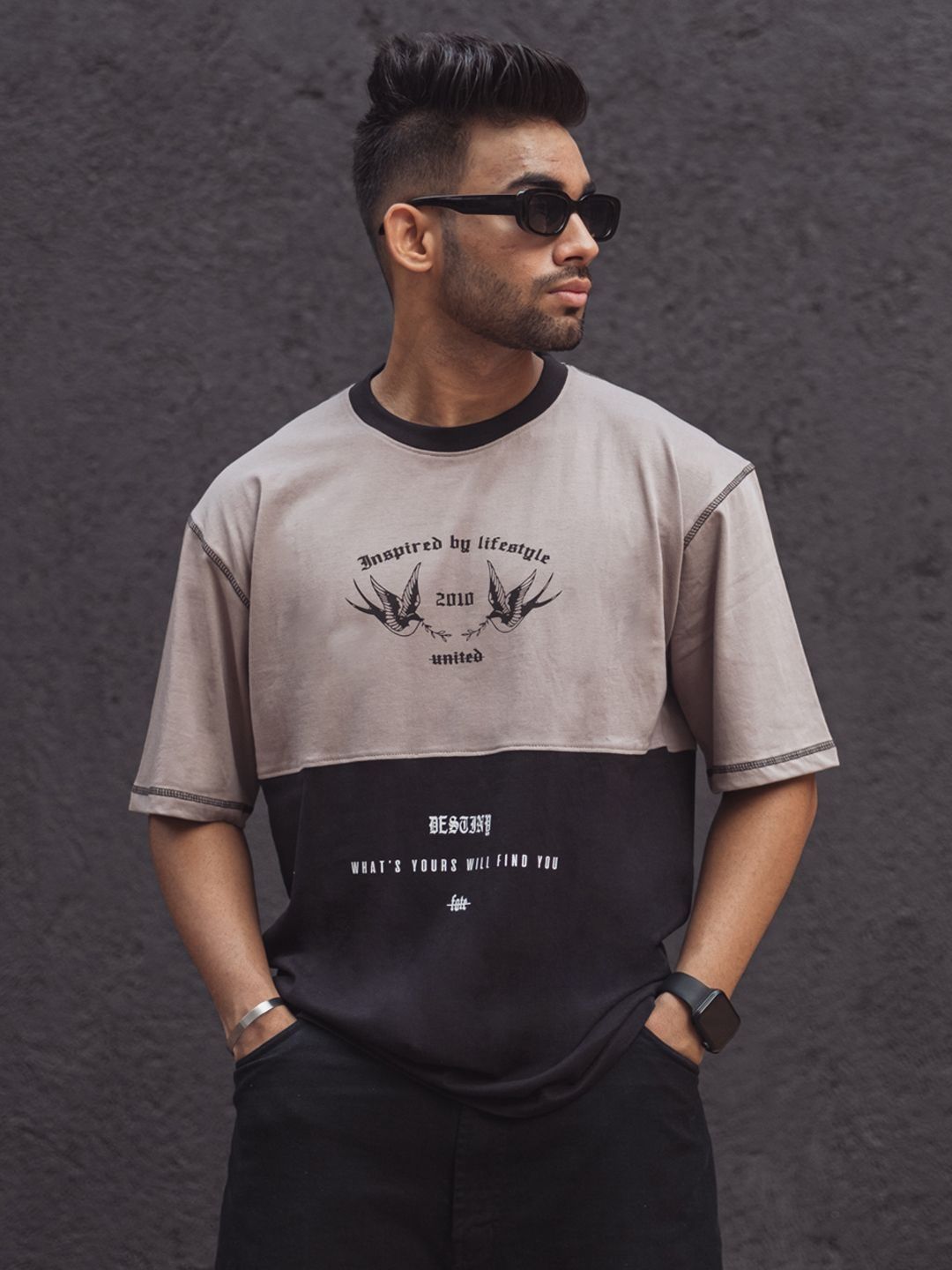 Powerlook Men Typography Colourblocked Applique T-shirt