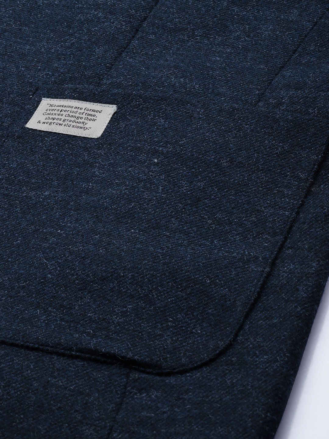 Mr Bowerbird Men Navy Blue Solid Single Breasted Casual Tweed Blazer