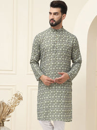 SOJANYA Band Collar Geometric Printed Pure Cotton Straight Work Kurta