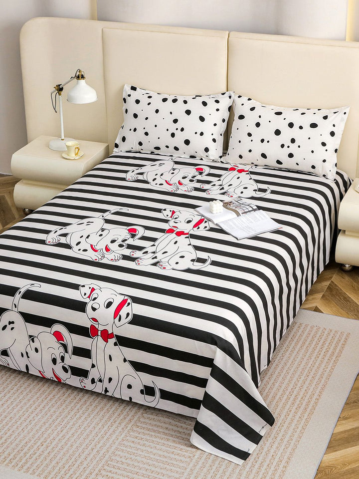 Story@home White Black Cotton 210 TC 1 King Double Bedsheet with 2 Pillow Covers