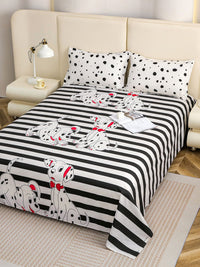 Story@home White Black Cotton 210 TC 1 King Double Bedsheet with 2 Pillow Covers