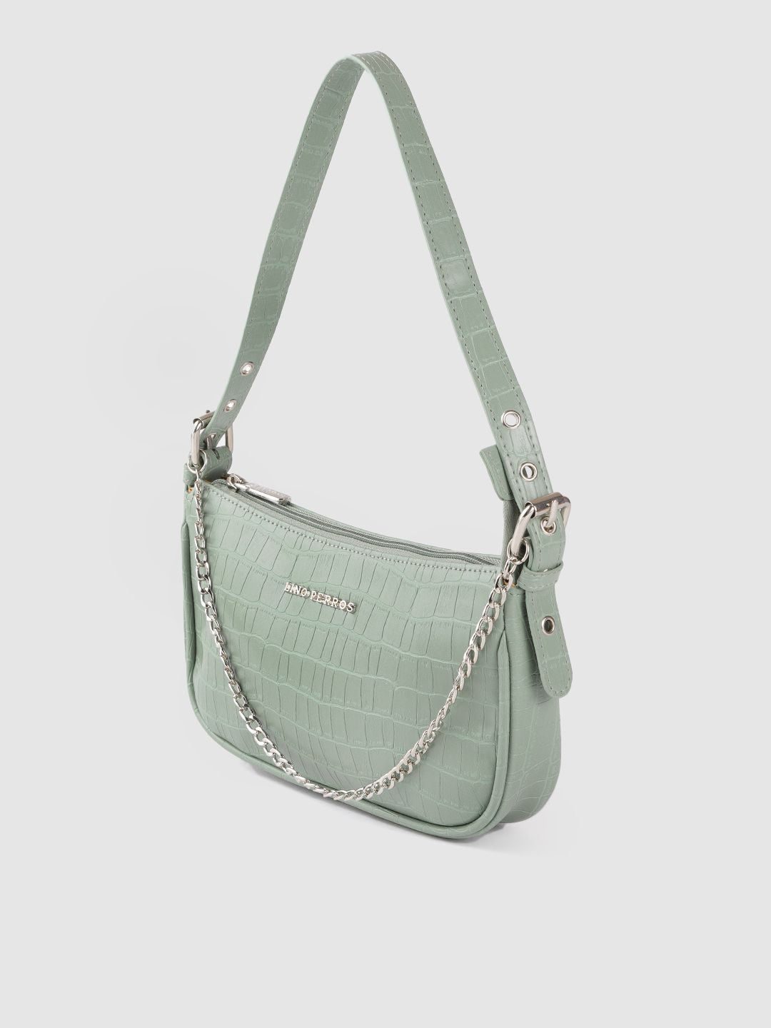 Lino Perros Mint Green Croc Textured Baguette Bag