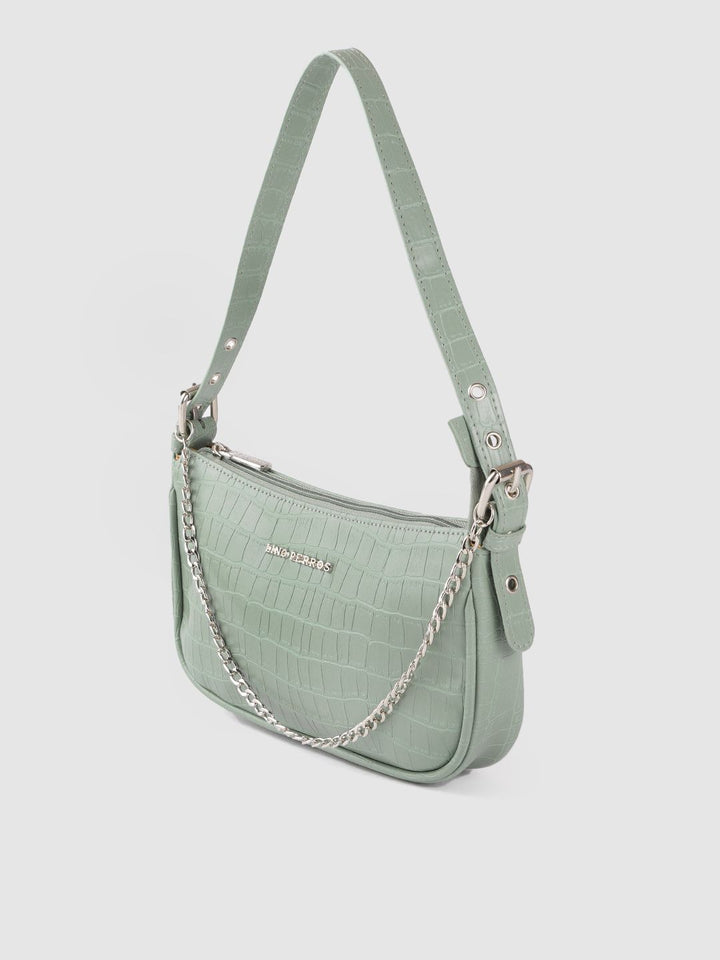 Lino Perros Mint Green Croc Textured Baguette Bag