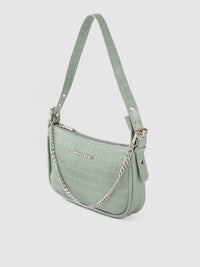 Lino Perros Mint Green Croc Textured Baguette Bag