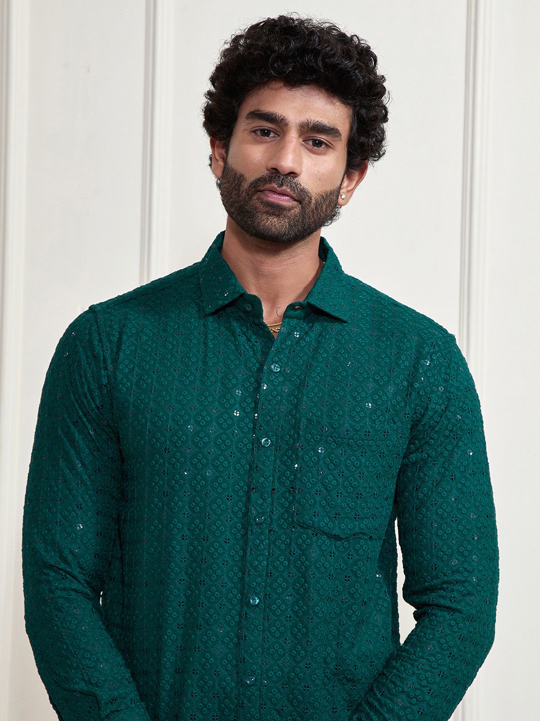 VASTRAMAY Premium Sequinned Embellished Ethnic Shirt