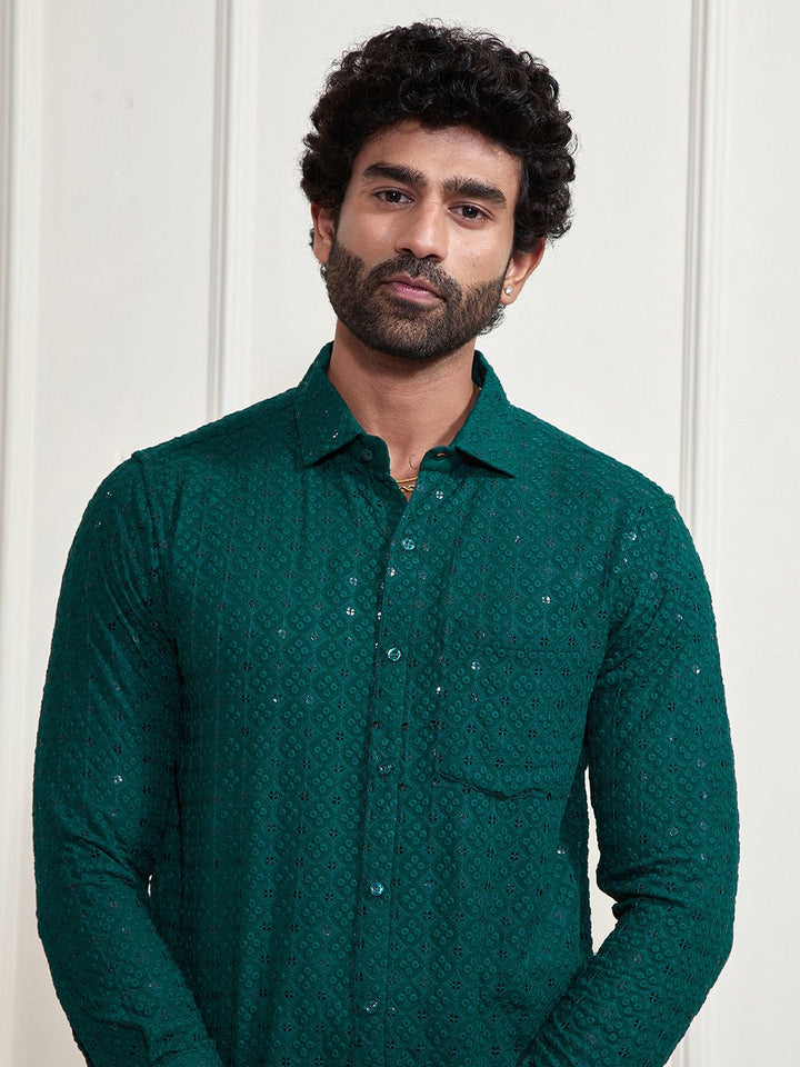 VASTRAMAY Premium Sequinned Embellished Ethnic Shirt