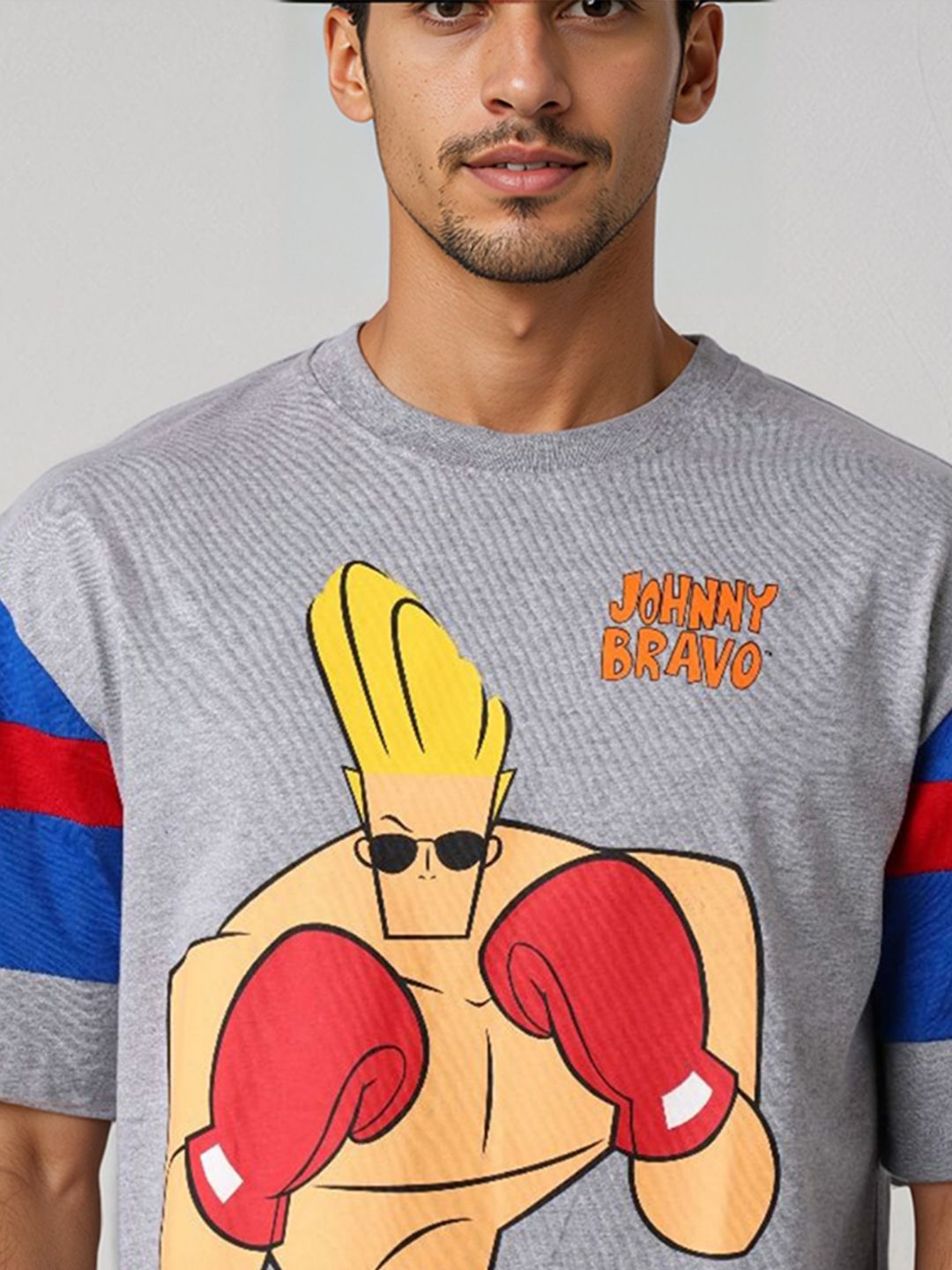 The Indian Garage Co Men Johnny Bravo Graphic Printed Round Neck Cotton Oversized T-shirt