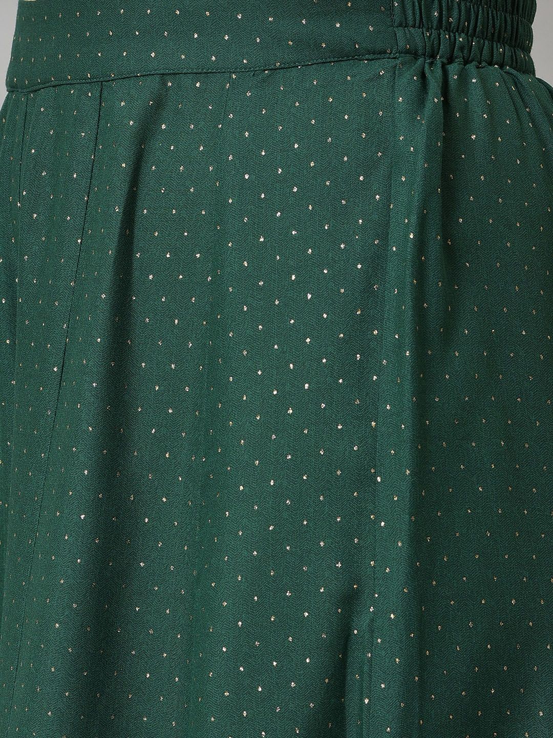 W Women Green Polka Dots Printed Wide Leg Palazzos