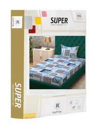 Moda Rapido X KLOTTHE Blue & Black Geometric 400 TC Single Bedsheet with 1 Pillow Covers