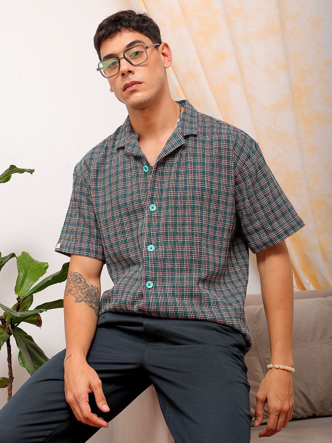 The Indian Garage Co Men Relaxed Fit Checked Resortwear Shirt