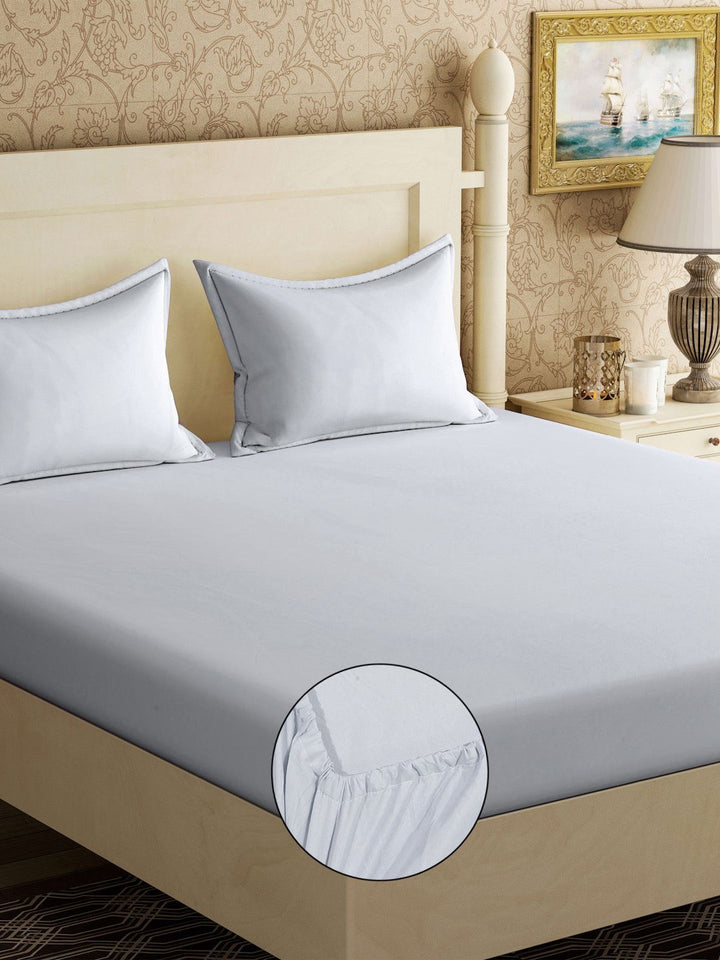 Myntra Elegant Homes Light Grey 300 TC Fitted Double King Bedsheet Set 2.50 m x 2.20 m