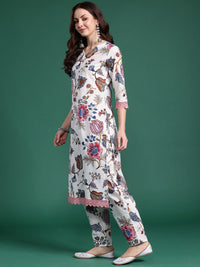 Indo Era Floral Printed Regular Pure Cotton Kurta with Trousers