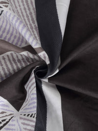 KLOTTHE Black & Grey Geometric Printed 300TC Fitted Single Bedsheet With Pillow Cover