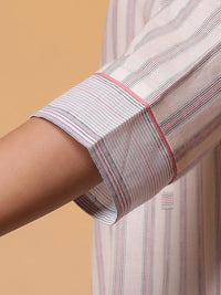 AURELIA Round Neck Striped Regular Pure Cotton Straight Kurta with Palazzos