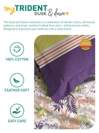 MYTRIDENT Firefly Purple Dusk & Dawn Flat 144TC King Pure Cotton Bedsheet Set